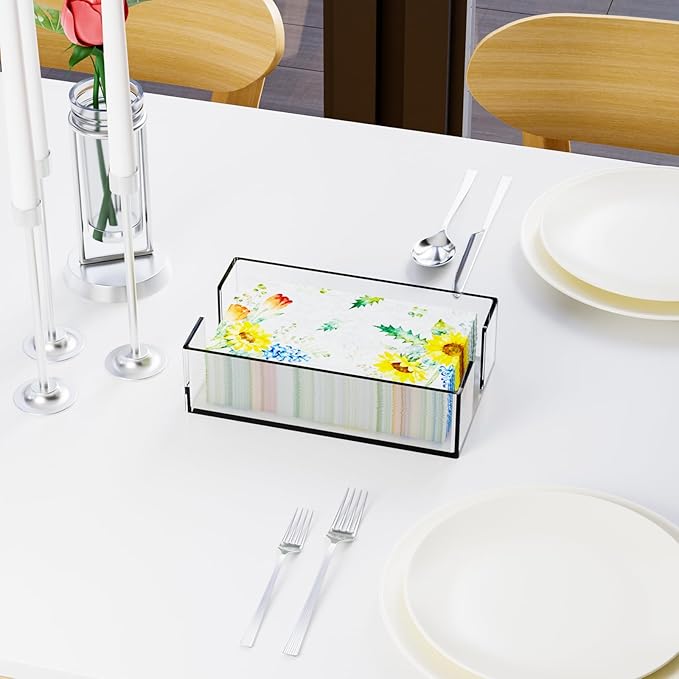 Yieach Bathroom Paper Towel Holder,9 Inch Modern Acrylic Napkin Holder fo r Disposable Guest Towel,Clear Hand Towel Tray,Flat Napkin Holders for Paper Bapkins,Napkin Dispenser for Home,Hotel,Office