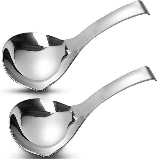 2Pcs Soup Ladle, Soup Spoons Stainless Steel 304 with Pour Spout, Large Ladle Spoon Cooking Utensils Ladles for Serving Metal Ladle Gravy Punch