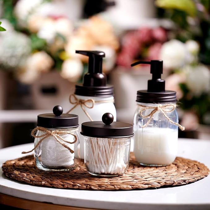Amolliar Mason Jar Liquid Soap Dispenser Lid, Rust Proof Stainless Steel, Cute Farmhouse Decor for Kitchen, Bathroom, Bath, Refill Liquid Soap Pump for Hand Soap, Dish Soap, Lotion Soap, Bronze 1 Pack