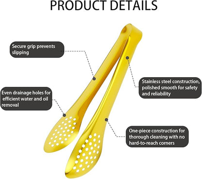 6 PCS Gold Serving Tongs for Party 7 Inch Stainless Steel Serving Utensils for Salad Buffet and Dessert(Gold)