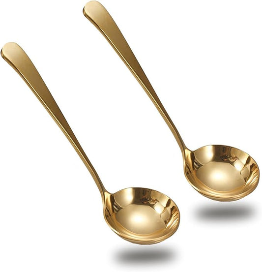 Asanta 2 PCS Small Soup Ladle, 7.7 Inch Sauce ladle, Durable 304 Stainless Steel Gravy Ladle Spoon, Mini Kitchen Serving Ladles for Sauces, Gravy, Salads, Soups, Desserts (Gold)