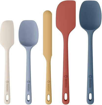 ChefAide 5 Pieces Silicone Spatula Set, Food Grade Rubber Spatula, Upgrade Strong Handle with Ergonomic Grip, Heat Resistant Up to 600°F for Nonstick Cookware, Cooking by ChefAide