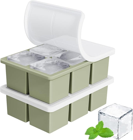 Large Ice Cube Tray for Whiskey: FDDBI Silicone Ice Cube Trays with Lid - 2Pack Big Square Old Fashioned Ice Cube Maker for Cocktail - 2inch Huge Cubed Ice Trays for Whisky by FDDBI