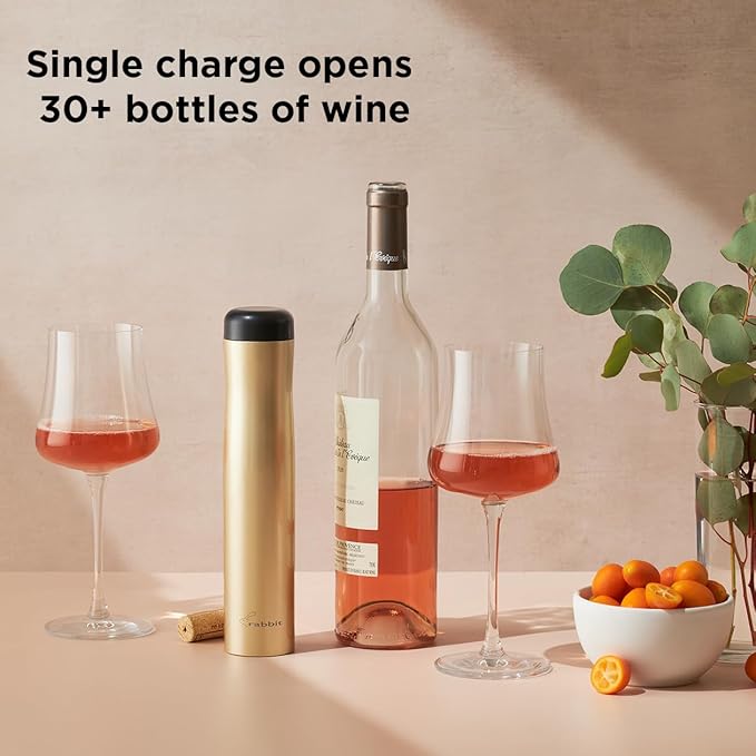 Rabbit Electric Wine Opener, Automatic Corkscrew with Built-In Foil Cutter, Removes Cork in Seconds, Gold - Image 5
