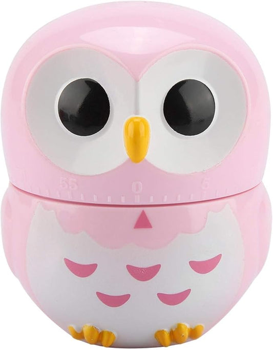 Cooking Timer, Cute Owl Shape Kitchen Timer, 55 Minutes Mechanical Rotating Timers for Cooking,Retro Kitchen Timers with Loud Alarm(pink1)