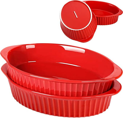 Foraineam 4 Pcs 15 oz Porcelain Oval Baking Dish Set, 8.7 x 5.3 x 1.7 inch Oven Safe Au Gratin Pans Small Table Serving Dishes, Lasagna Pan Crème Brulee Bakeware Set with Double Handles