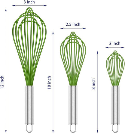 OYV Silicone Whisk,Professional Whisks For Cooking Non Scratch,Stainless Steel & Silicone Wisk,Plastic Rubber Whisk Tool For Nonstick Cookware Pans,Silicon Wisks Set of 3,Green. - Image 6