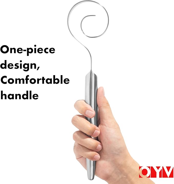 OYV 12" Seamless Dough Whisk, 18/10 Stainless Steel Bread Whisk, Danish Whisk for Sourdough, Pizza, Cookies, Pancake & Waffle, Easy to Clean Sour Dough Tools - Image 4