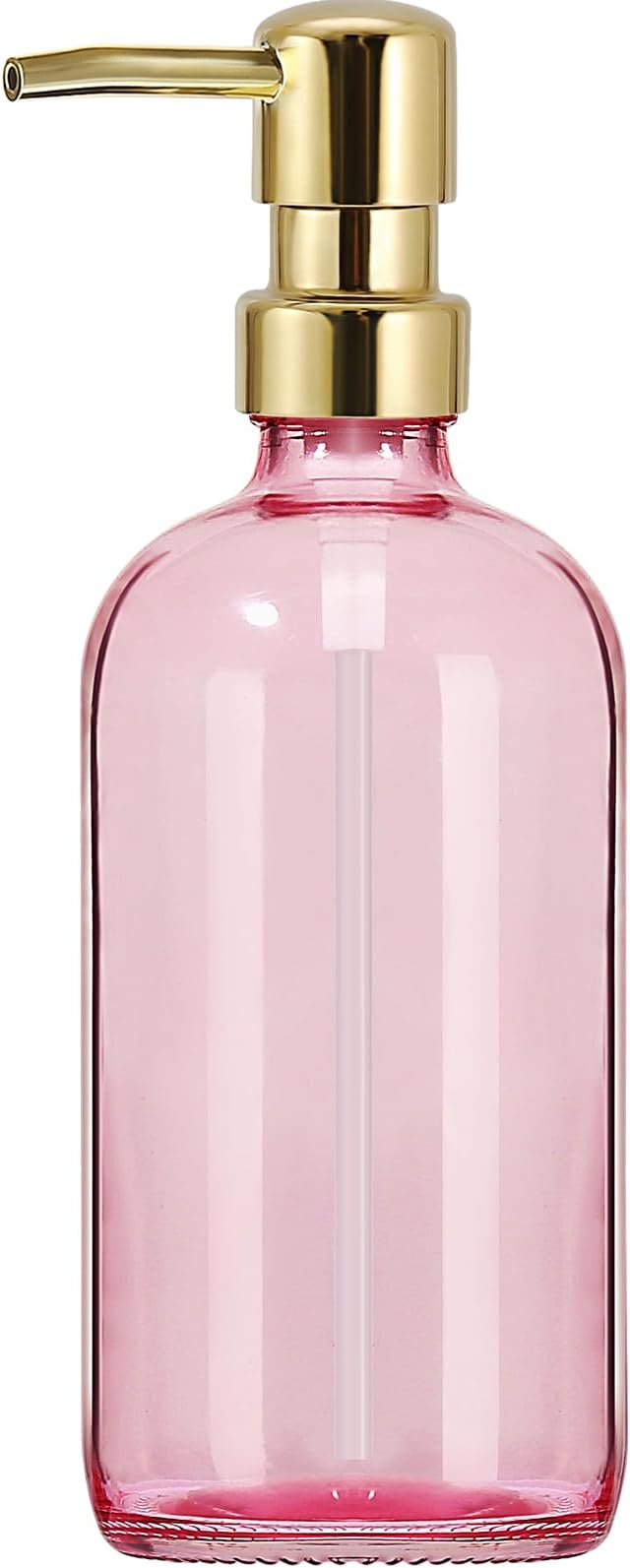 GMISUN Pink Soap Dispenser Bathroom, 1 Pack Glass Dish Soap Dispensers for Kitchen with Rustproof Plastic Gold Pump, 17 Fl Oz Bathroom Hand Soap Dispenser, Modern Liquid Dishwashing Dispensers Bottle by GMISUN