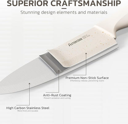 Astercook Knife Set, 15 Pieces Kitchen Knife Set with Sharpener Block, German Stainless Steel Knives Set with Anti-Rust Coating, Dishwasher Safe Elegant Cream White Knife Block Sets, Mothers Day Gifts - Image 6