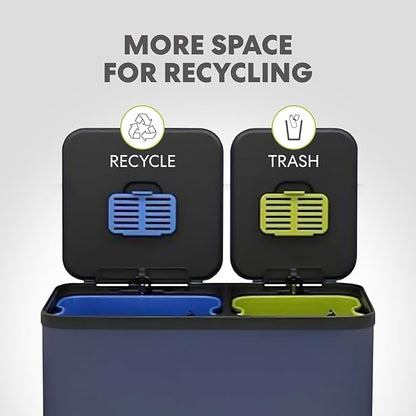 Simpli-Magic 70 Liter / 18.5 Gallon Rectangular Hands-Free Dual Compartment Recycling Kitchen Step Trash Can with Soft-Close Single Lid, Stainless Steel (40L x 30L Capacity), Blue - Image 5