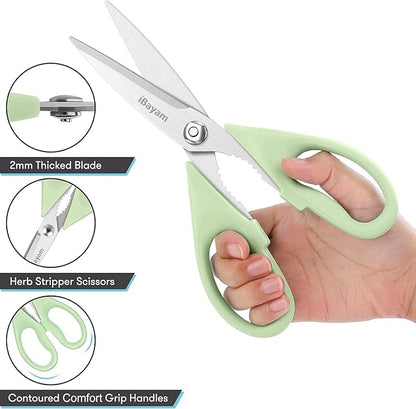 Kitchen Shears, iBayam Kitchen Scissors All Purpose Heavy Duty Meat Scissors Poultry Shears, Dishwasher Safe Food Cooking Scissor Stainless Steel Utility Scissor, 2-Pack, Light Blue, Pistachio - Image 4