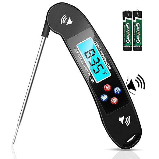 Digital Talking Thermometer for The Blind, Waterproof Instant Read Food Thermometer with Talking Function & Backlight, Meat Thermometer with Probe for Cooking and Grilling, and More