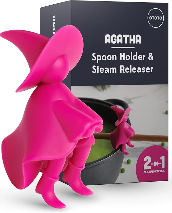 OTOTO Agatha Spoon Holder - Goth Cute Spoon Rest for Stove Top, Gothic, Spooky Cooking Gifts, Witchy Gifts, Cool Kitchen Gadgets, Halloween Gifts (Pink) by OTOTO