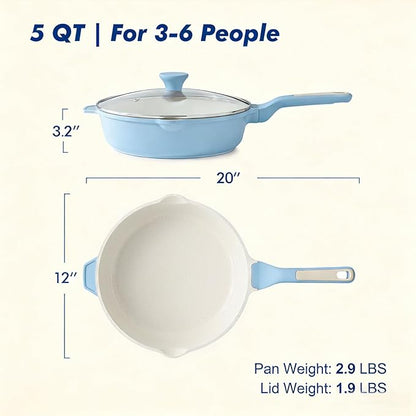 SENSARTE Nonstick Ceramic Skillet with Lid 12-inch, 5QT Non Toxic Deep Frying Pan, Saute Pan with Lid, Stay-cool Handle, Healthy Cooking Pot, Induction Compatible, Blue - Image 2
