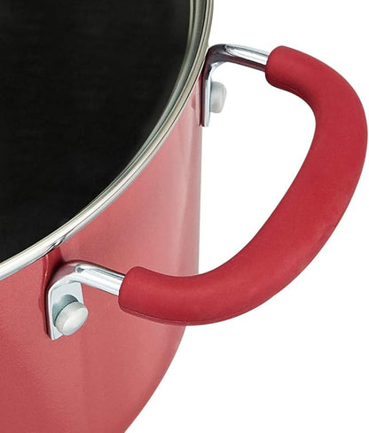 Amazon Basics Aluminum Non-Stick Cookware Set, Oven Safe, Dishwasher Safe, Stay-Cool Handles, 12-Piece, Red - Image 5