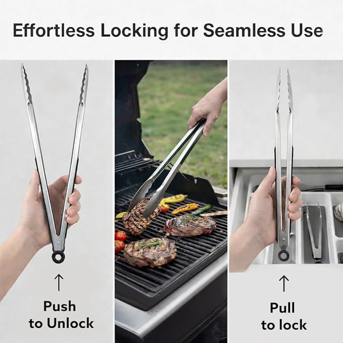 Kona Premium Stainless-Steel Locking Grill Tongs 17 inch, Sturdy, Heavy Duty Tongs - Great for Cooking, Grilling, and Barbecue (BBQ) [Set of 2] - Image 5