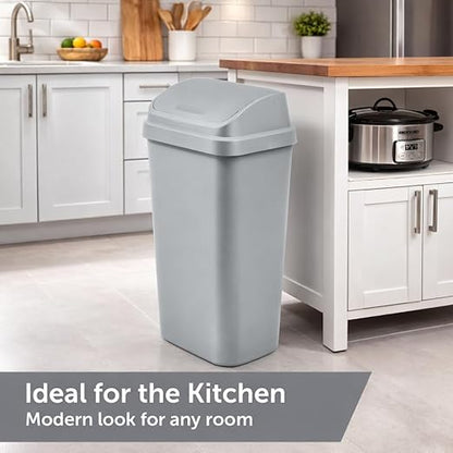 SKYREN 13 Gallon Kitchen Trash Can with Swing Top Lid, Plastic Garbage Bin for Home, Office, and Kitchen Waste, Large Capacity Wastebasket, Light Gray - Image 2