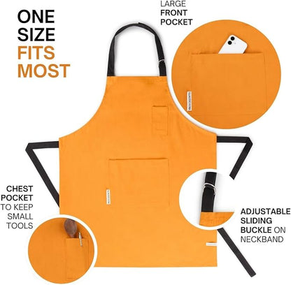 Cotton Canvas Apron for Women & Men – Adjustable Neck Strap & Waist Ties with Pockets