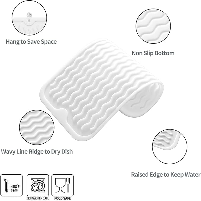MicoYang Silicone Dish Drying Mat for Multiple Usage,Easy clean,Eco-friendly,Heat-resistant Silicone Mat for Kitchen Counter or Sink,Refrigerator or Drawer Liner White S 12 inches x 6 inches - Image 3