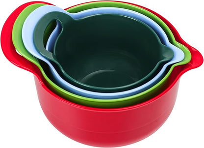 BoxedHome 4 Pack Nesting Mixing Bowl Christmas Set with Pour Spout and Handle, BPA free Microwave & Dishwasher Safe(Christmas colours, 4 Pack with Handle, Random colour silicone scraper included) - Image 4