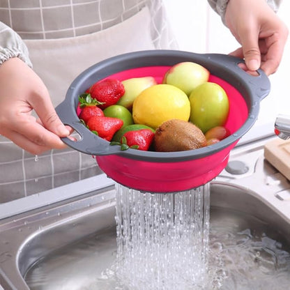 Qimh Collapsible Colander Set of 3 Round Silicone Kitchen Strainer Set - 2 pcs 4 Quart and 1 pcs 2 Quart- Perfect for Draining Pasta, Vegetable and fruit (green,blue, purple) - Image 3