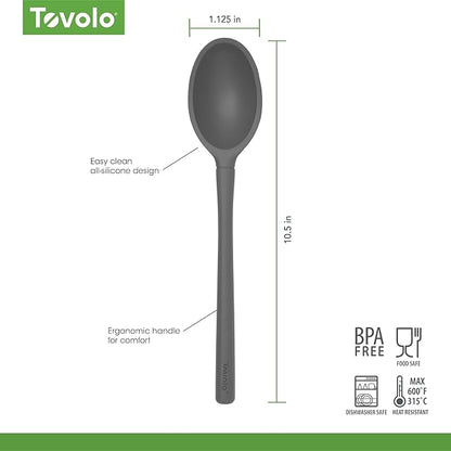Tovolo Flex Core Small Deep Spoon Silicone for Cooking Mixing Baking, Dishwasher Safe BPA Free All Silicone Kitchen Mini Spoon Heat Resistant Nonstick Safe Serving Spoon, Charcoal Gray