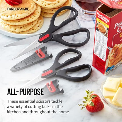Farberware All Purpose and Utility scissors with Edgekeeper Sharpening Sheaths, Strong and Durable Multi Use Scissors, 2-Piece, Black/Red - Image 6