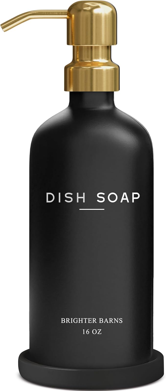 Luxury Glass Dish Soap Dispenser for Kitchen Sink by Brighter Barns - Refillable Glass Kitchen Soap Dispenser Set - Black and Gold Home Decor for Modern Airbnb, Rentals, Restaurants, Gift (Black/Gold) by BrighterBarns