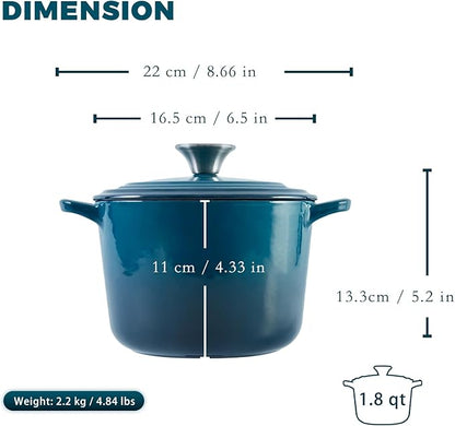 Flavehc Dutch Oven Pot with Lid 1.8 qt Cast Iron Dutch Oven for Bread Baking DarkCyan Enameled Cast Iron Rice Pot with Handels - Image 4