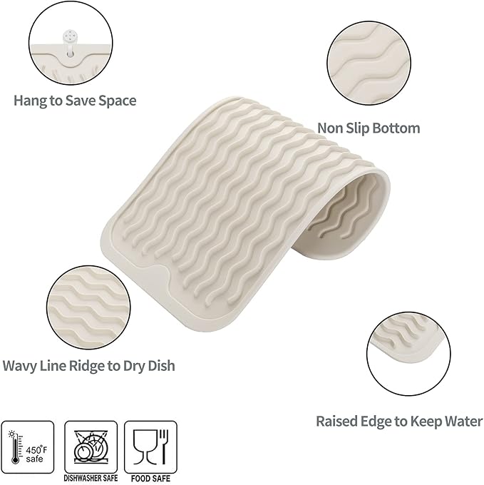 MicoYang Silicone Dish Drying Mat for Multiple Usage,Easy clean,Eco-friendly,Heat-resistant Silicone Mat for Kitchen Counter or Sink,Refrigerator or Drawer Liner Tapioca S 12 inches x 6 inches - Image 3