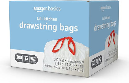 Amazon Basics Scented Trash Bags, Tall Kitchen Drawstring, Clean Fresh Scent, 13 Gallon, 200 Count, Pack of 1 - Image 4