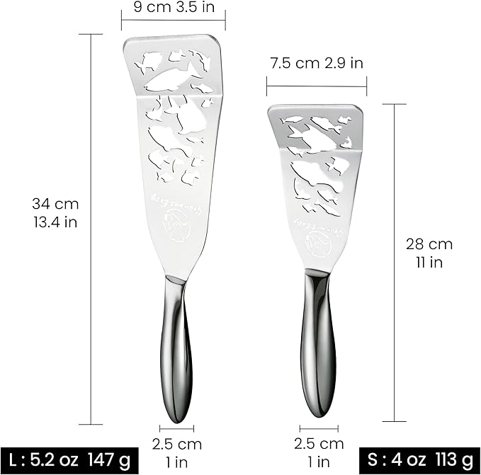 Stainless Steel Fish Spatula Set – Funky Fish Edition, 1 Large Fish Turner + 1 Small Metal Spatula, Ultra-Thin Edge for Easy Turning & Flipping, Ergonomic Non-Slip Handle, Dishwasher Safe - Image 9