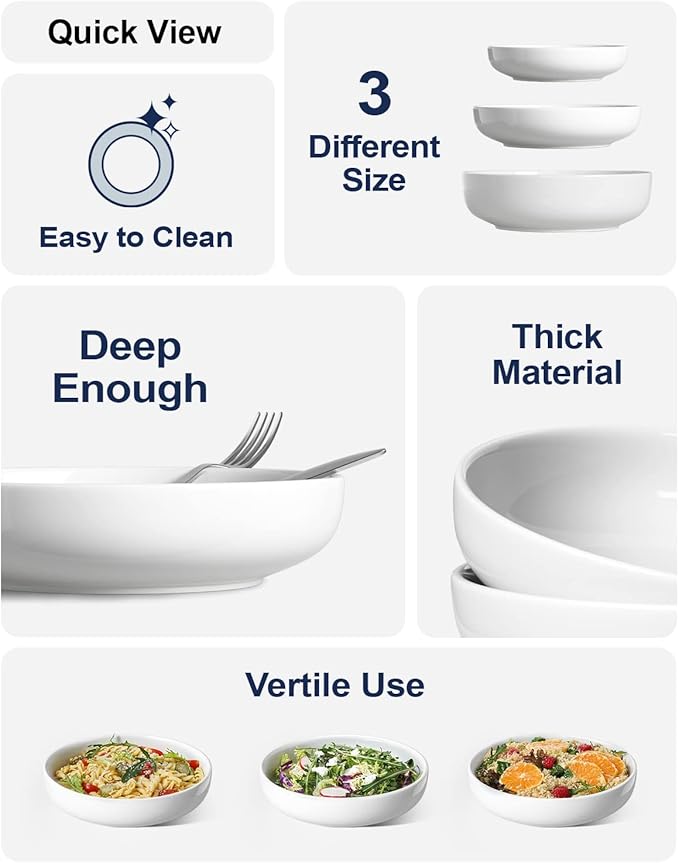 LE TAUCI Pasta Bowls 45 oz, Salad Bowls Set for Serving Soup, Pasta, Noodle, Dinner, Large Kitchen Bowl Plates, Microwave Safe - 8.5 Inch, Set of 4, White - Image 5