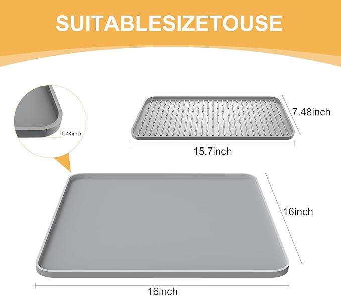 Silicone Coffee Mat,16'' x 16'' Coffee Bar Mat with Detachable Dish Drying Mat for Kitchen Countertops,Coffee Bar Accessories Fit Under Coffee Maker Coffee Machine Espresso Machine Dish Rack - Image 4