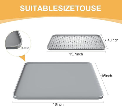 Silicone Coffee Mat,16'' x 16'' Coffee Bar Mat with Detachable Dish Drying Mat for Kitchen Countertops,Coffee Bar Accessories Fit Under Coffee Maker Coffee Machine Espresso Machine Dish Rack - Image 4