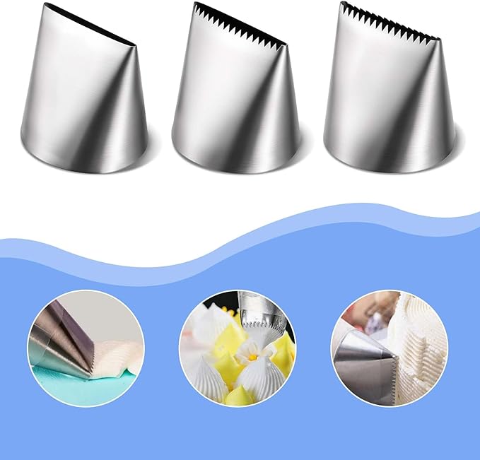 Ptwola 3 PCS Piping Tips Set Large Frosting Piping Kit Stainless Steel Cake Icing Nozzles Tips Decorating Tools Silver Pastry Bags Tips Accessories for Cookie Cupcake Baking Buttercream Supplies - Image 4