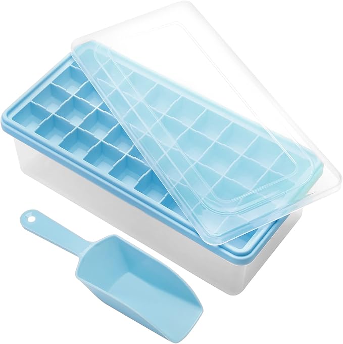 Silicone Ice Cube Tray with Leak-Proof Lid & Storage Bin for Freezer – BPA-Free 36-Piece Nugget Ice Molds, Spill-Resistant Cover & Ice Scoop Container Cover by CZWLHG