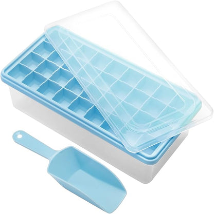 Silicone Ice Cube Tray with Leak-Proof Lid & Storage Bin for Freezer – BPA-Free 36-Piece Nugget Ice Molds, Spill-Resistant Cover & Ice Scoop Container Cover by CZWLHG