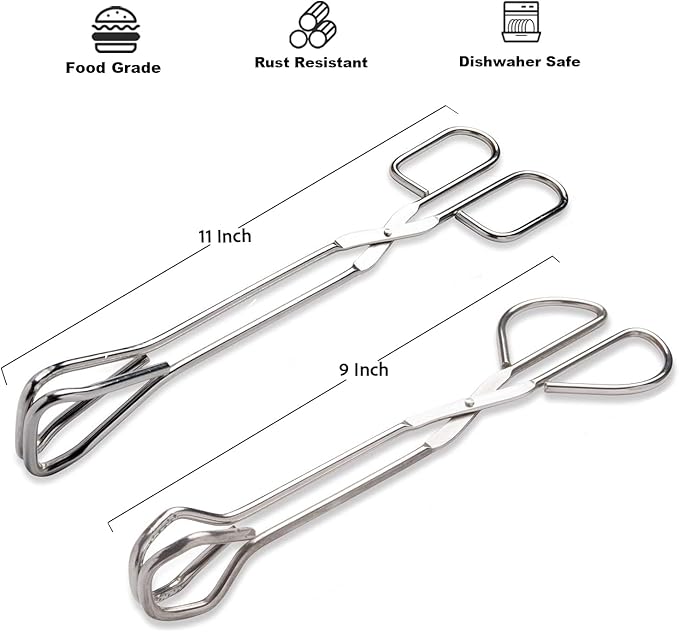 Hiash 9-Inch and 11-Inch Heavy Duty Stainless Steel Kitchen Tongs - Comfortable Ergonomic Grip, Scissor Design, Heat Resistant for BBQ and Cooking - Image 2