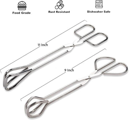 Hiash 9-Inch and 11-Inch Heavy Duty Stainless Steel Kitchen Tongs - Comfortable Ergonomic Grip, Scissor Design, Heat Resistant for BBQ and Cooking - Image 2