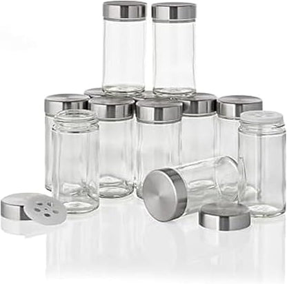 Kamenstein Clear Reusable 3 Oz Jars With Stainless Steel Shaker Lids, And Twist-On Caps For Airtight Seals 12 Pk by Kamenstein