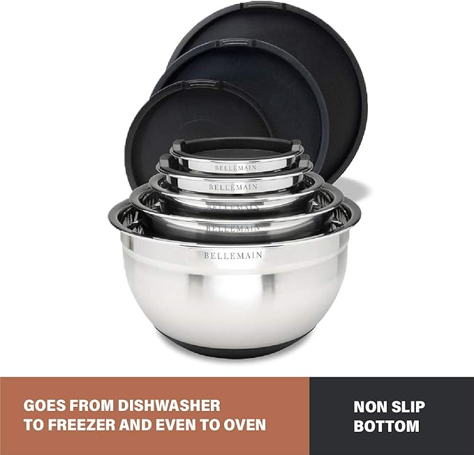Bellemain Stainless Steel Non-Slip Mixing Bowls with Lids (5 Piece, Silver/Black) - Image 4