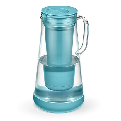 LifeStraw Home– Water Filter Pitcher, 7-Cup, Glass with Silicone Base, Juniper, for Everyday Protection Against Bacteria, Parasites, Microplastics, Lead, Mercury, PFAS and a Variety of Chemicals
