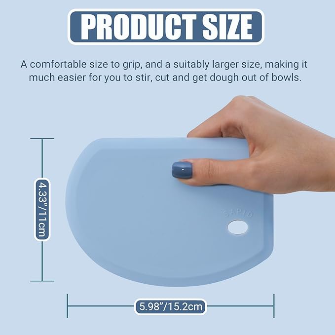 Silicone Dough Scraper with Stainless Steel Sheet, Curved Edge Flexible Bowl Scraper for Baking, Food Grade Silicone Bench Scraper for Sourdough Bread Proofing Basket, 5.98" × 4.3", Blue, SAPID - Image 3