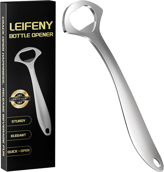 LEIFENY Beer Bottle Opener for Home and Bar Bartender, Easy Pop Cap, Heavy-duty, Zinc Alloy Metal with Smooth Surface, Comfortable Grip, Gift Packaging Included