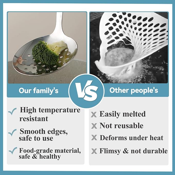 Berglander Slotted Spoons and Kitchen Ladle Spoon Set 2 Pcs, Stainless Steel Kitchen Spider Strainer Skimmer Soup Ladle for Straining Pasta/Cooking/Frying, Serving Soup/Gravy, Metal Kitchen Utensils - Image 4