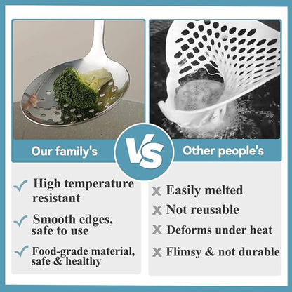 Berglander Slotted Spoons and Kitchen Ladle Spoon Set 2 Pcs, Stainless Steel Kitchen Spider Strainer Skimmer Soup Ladle for Straining Pasta/Cooking/Frying, Serving Soup/Gravy, Metal Kitchen Utensils - Image 4