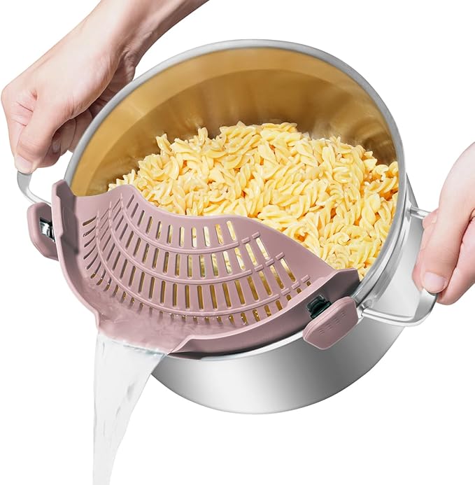 Large AUOON Clip on Strainer for All Pots and Pans - Oversized Silicone Pot Strainer Family-Style Design Pasta Strainer Kitchen Colander for Spaghetti and Noodles | Dishwasher Safe by AUOON
