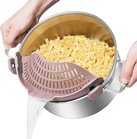 Large AUOON Clip on Strainer for All Pots and Pans - Oversized Silicone Pot Strainer Family-Style Design Pasta Strainer Kitchen Colander for Spaghetti and Noodles | Dishwasher Safe by AUOON